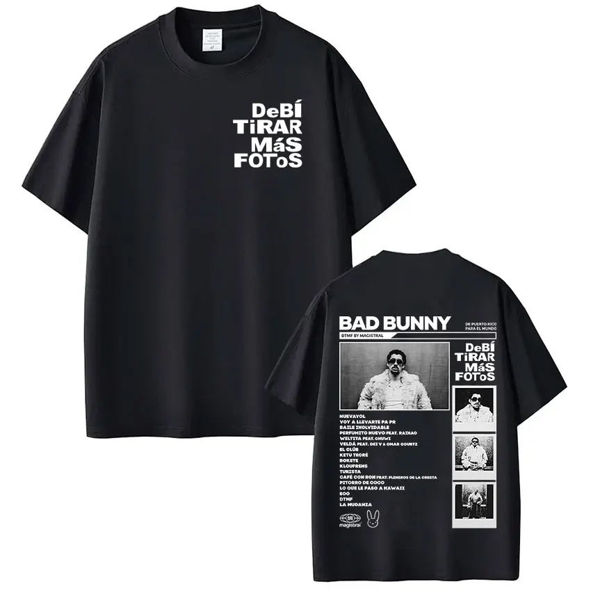 Фото Рэпер Bad Bunny Футболка DTMF DeBi TiRAR MaS FOToS Футболки Мужчины Женщины Хип-Хоп Мода Винтаж Футболка большого размера с короткими рукавами №1