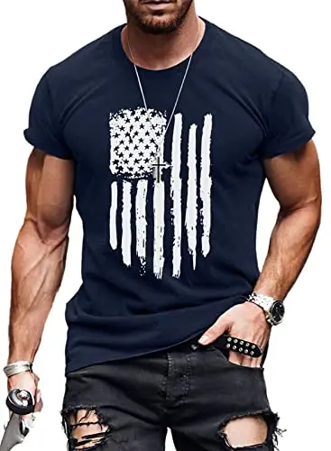 Mens Graphic Tees Casual Tshirt 3D American Vintage Flag Pattern Vintage T Shirts Shirt