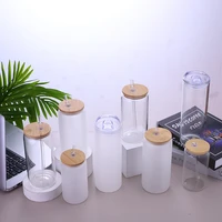 simple bamboo covered glass japanese frosted personalized single layer straw cup with cover straw leisure cold drink beer cup