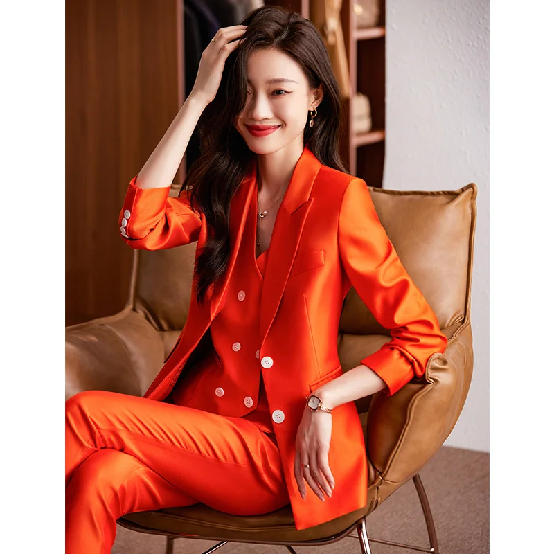 Vest professional dress women autumn and winter beauty pink suit white-collar hotel front desk professional suit jewelry shop wo