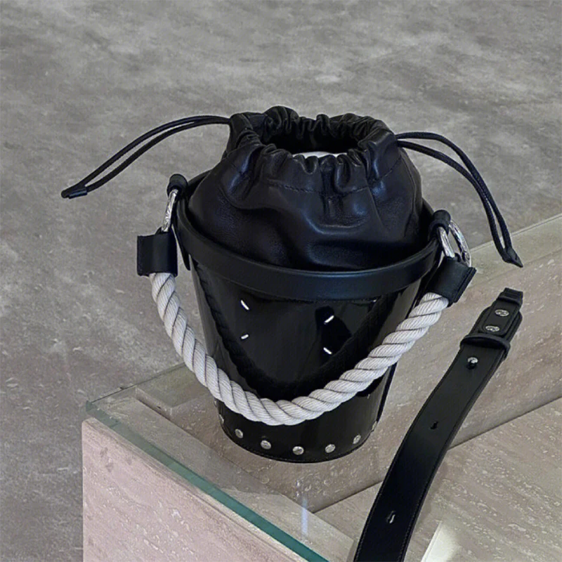 

2023 New Women Solid Color Leather Bucket Bags Brand Design Ladies Fashion Drawstring Underarm Bags Luxury Handbag For Females