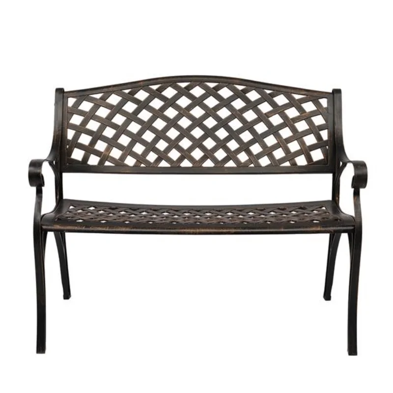 

40.5" Outdoor Cast Aluminum Bench with Mesh Backrest Seat Surface[US Stock]