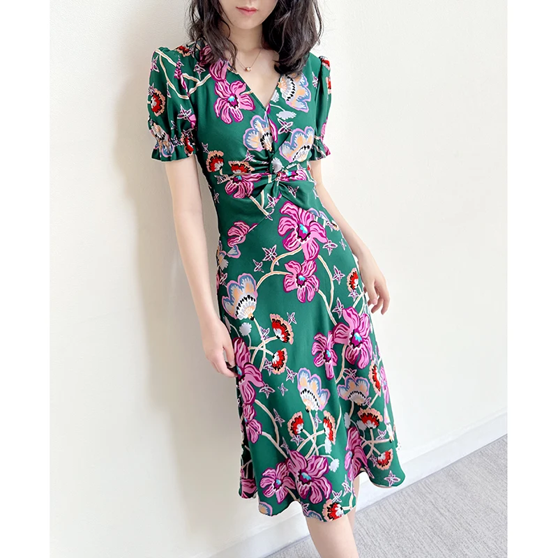 New Floral Printed Twisted Front Midi Dress US 2-US 10