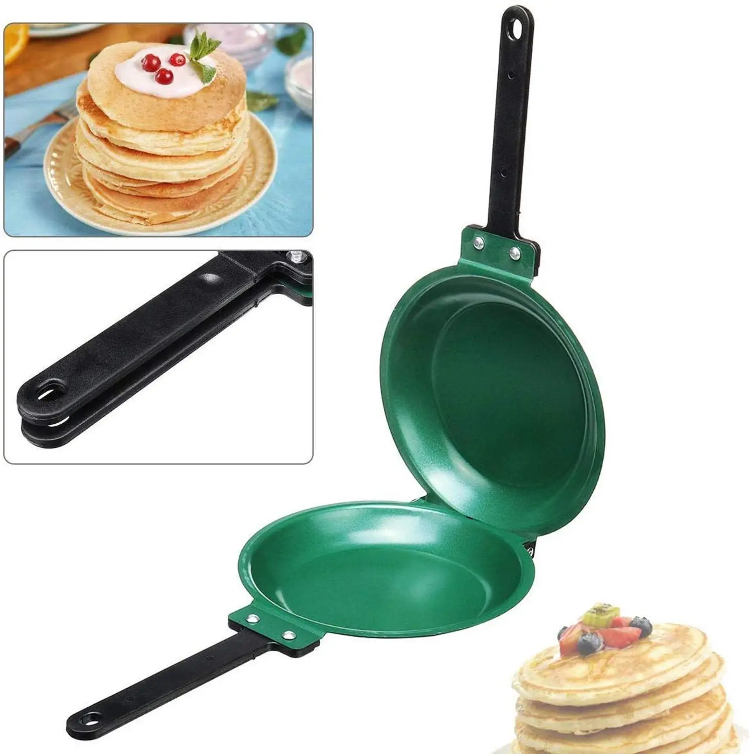 DIY Non-Stick Flip Pan, Double Sided Pancake Maker Omelette Pan Healthy Frying Pan General Use for Gas and Induction Cooker