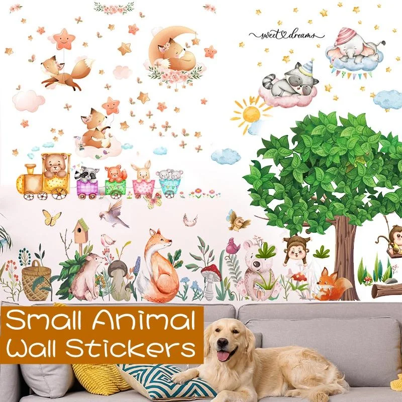 

Forest Animals Cartoon Stickers Watercolor Wall Sticker for Kids Room Baby Nursery Room Wall Decals Home Decor