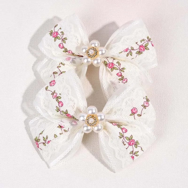 Белые кружевные заколки для волос с бантом 2 шт