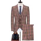 Пиджак и брюки, жилет, комплект из трех предметов, мужской деловой Повседневный модный костюм из трех предметов в клетку, куртка, брюки, жилет, 2022