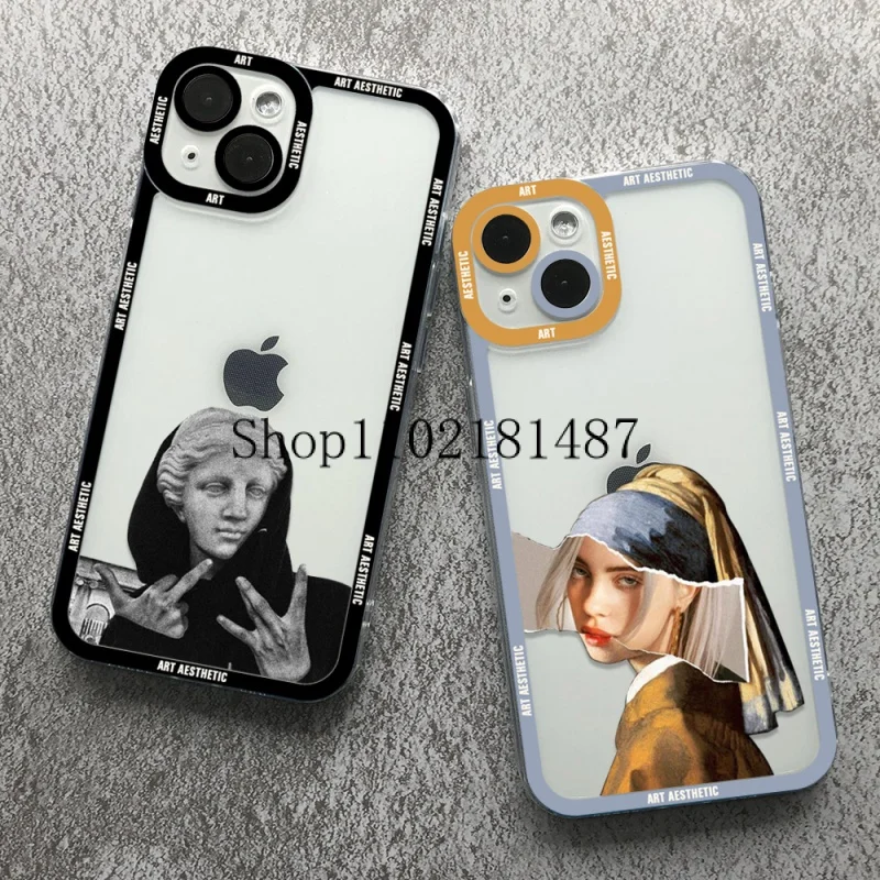 

Art Aesthetic David Mona Lisa Angel Eyes Phone Case For iPhone 13 12 11 14 Pro Max XSMAX X XR 14Plus Clear Angel eyes Soft Cover