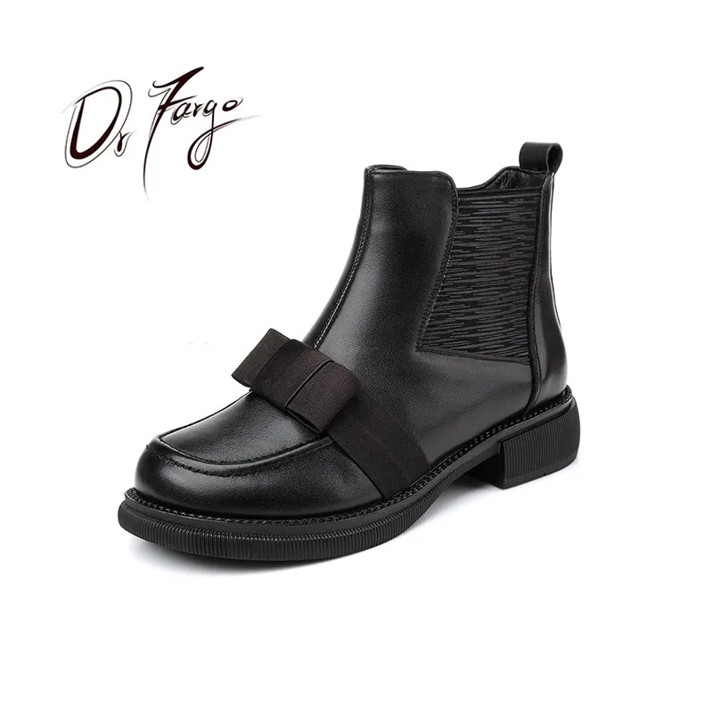 

Женские ботильоны DRFARGO с бантом спереди, ботинки из натуральной кожи на мягкой подошве и толстом каблуке, большой размер 34-43, для весны и зимы