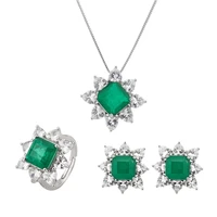 eyika retro heart zircon flower jewelry set princess cut green fusion stone stud earring ring necklace for women wedding party
