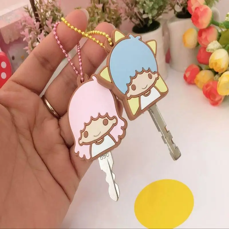 2pcs/set Kawaii Sanrio My Melody HelloKitty Silicone Key Cover Keychain Control Dust Cartoon Keyrings Child Gift images - 6