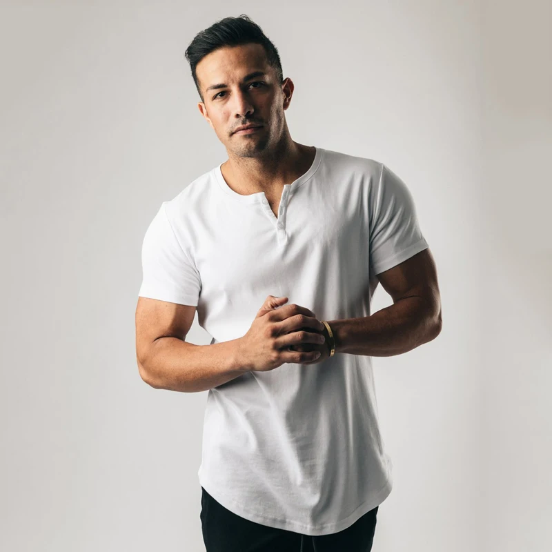 

Summer new men's sports casual cotton V-neck slim fit T-shirt gym running training bodybuilding short sleeve bottoming shirt