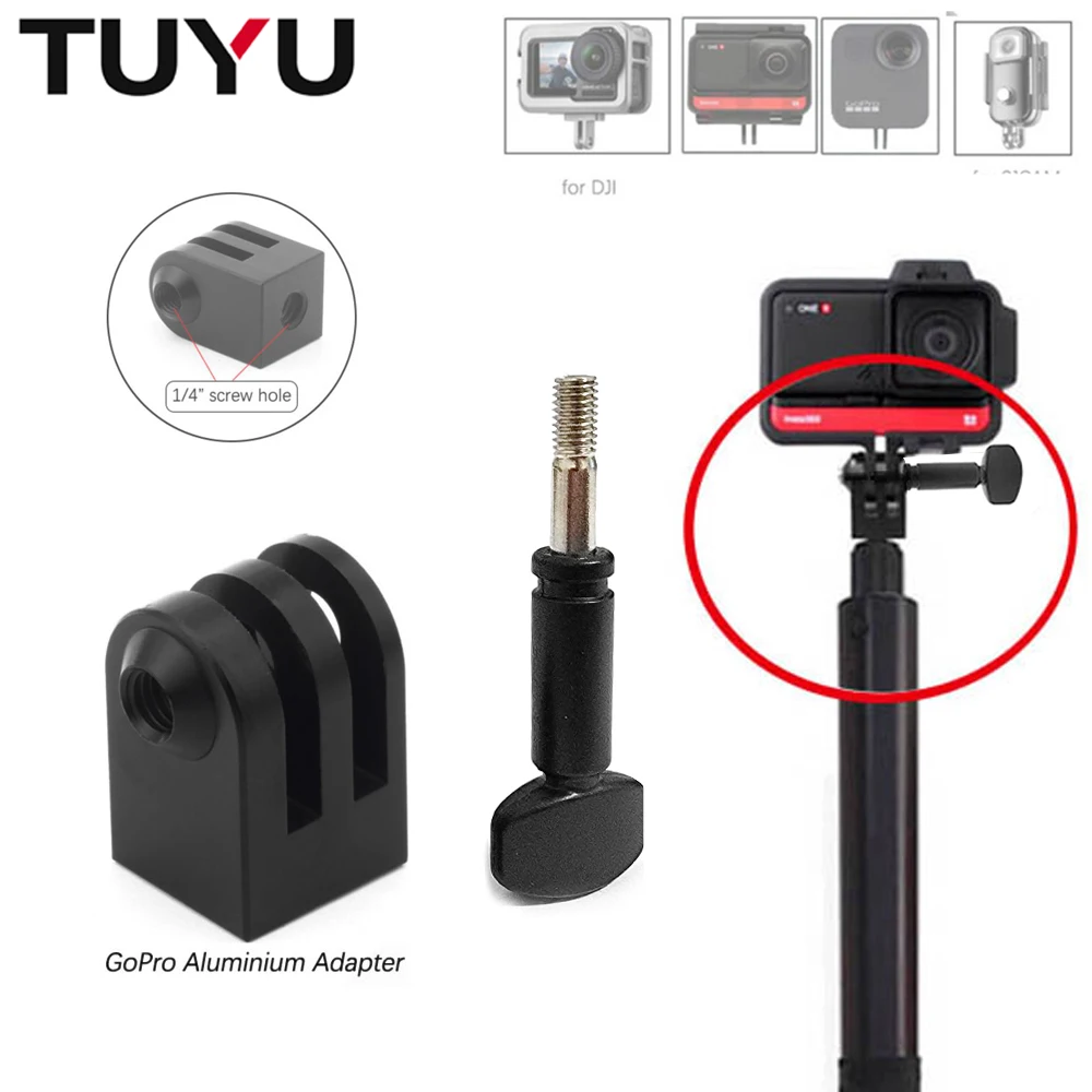 

TUYU Aluminium Tripod Metal Adapter 1/4" Screw cnc Alloy Mount For Gopro 10 9 8 insta360 one RS SJCAM Xiaomi YI Accessories