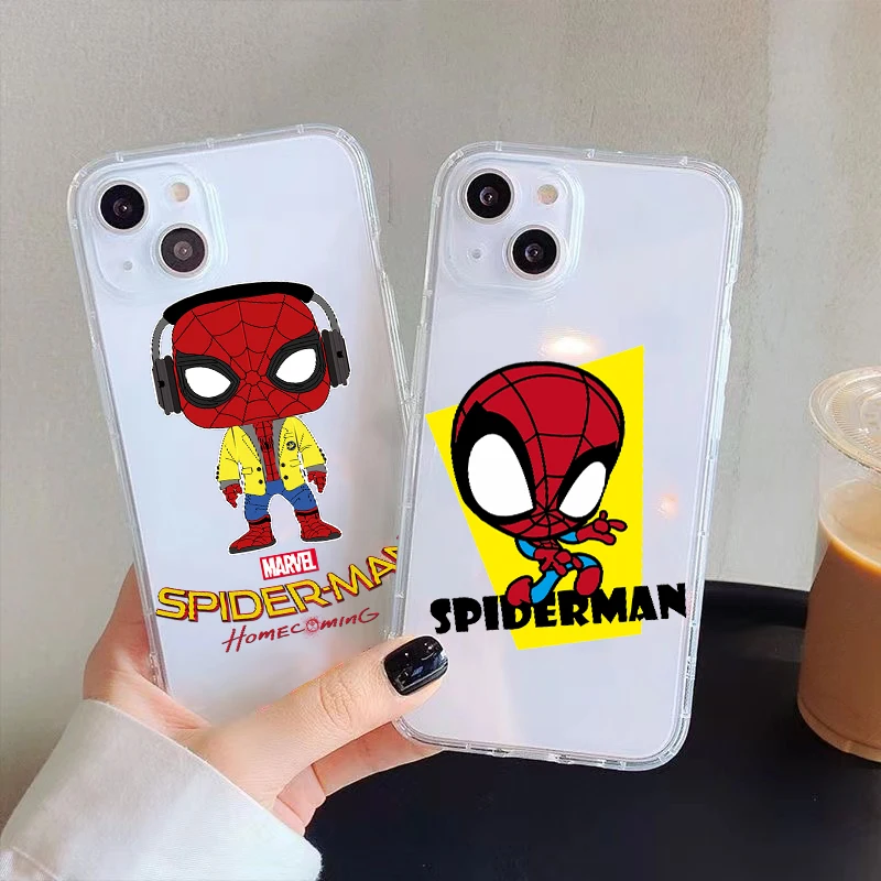 

Cartoon Marvel Spiderman Clear Phone Case For iPhone 11 Pro Max 12 13 Pro Mini X XR XS Max 6 6S 7 8 Plus Se2 Carcasa Cover