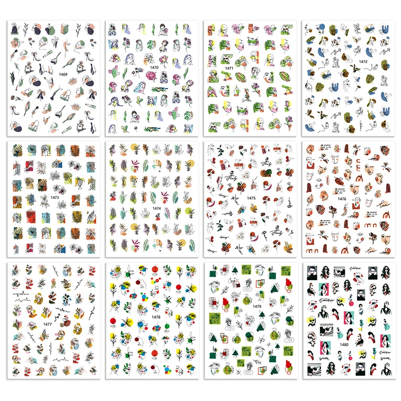 

1pcs Charm Nail Art Decals Graffiti Flowers Grass Line Character Avatar Nails Stickers Slider DIY Manicures Artist Design Decora