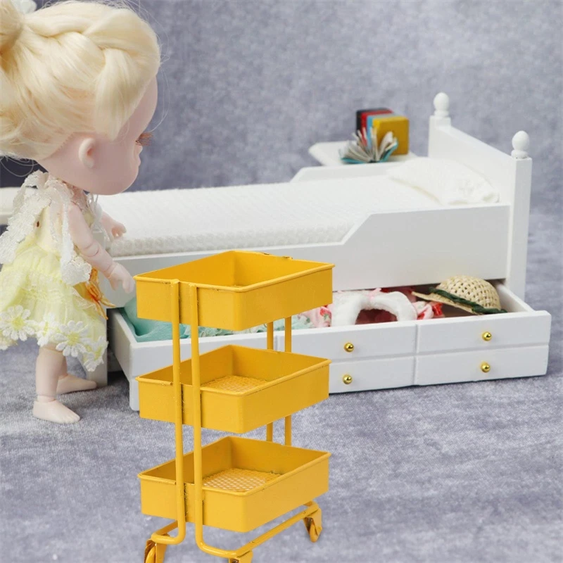 

Mini for Doll Furniture Dollhouse Iron 3 Tier Trolley Storage Rack DIY for Doll
