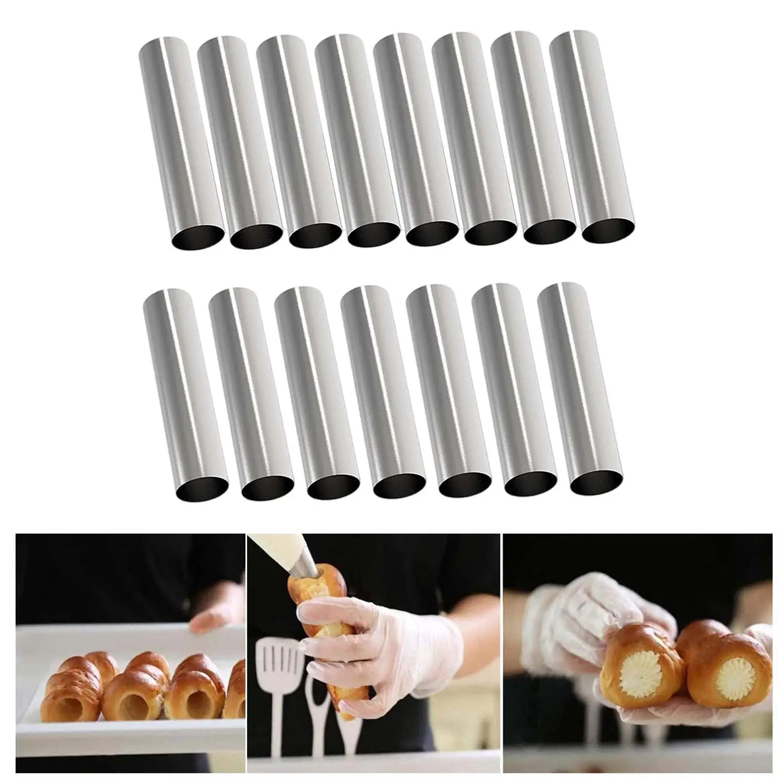15 Pcs/Lot Cannoli Form Tubes Cannoli Tubes Shells for Ice Cream Cones Pastry Pancake Horn Molds Stainless Steel Roll Cones Kit