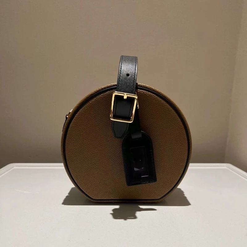

Classic Round Handbag Luxury Designer Stitching Two-color Letter Printing Zipper Genuine Leather Small Capacity Bag For Woman