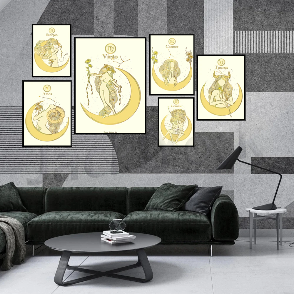 

Zodiac art print, Zodiac astrology birthday gift, Astrology poster beige wall art, Boho home decor, Witchy art