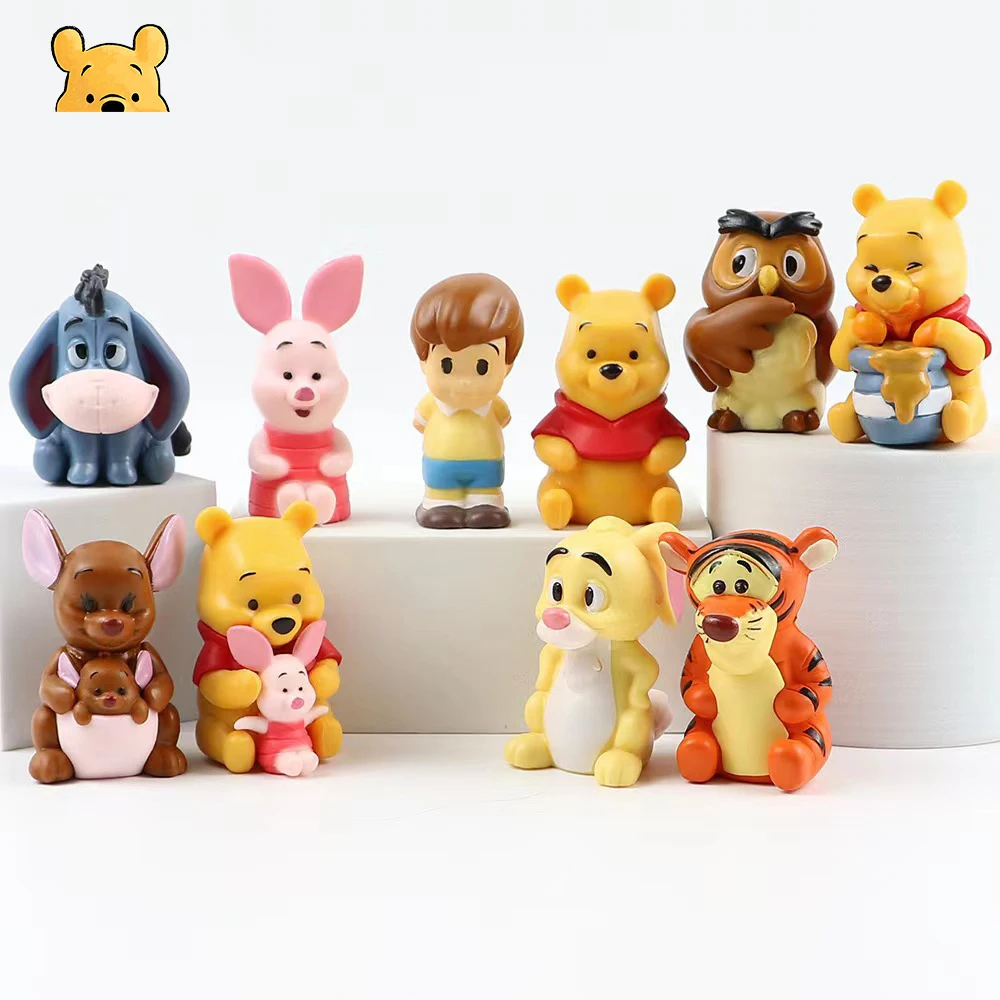 

10 Models Pooh Bear PVC Dolls Toys Cartoon Eeyore Roo Piglet Tigger Anime Action Figures Diy Model Ornaments Figurine Gift Girls
