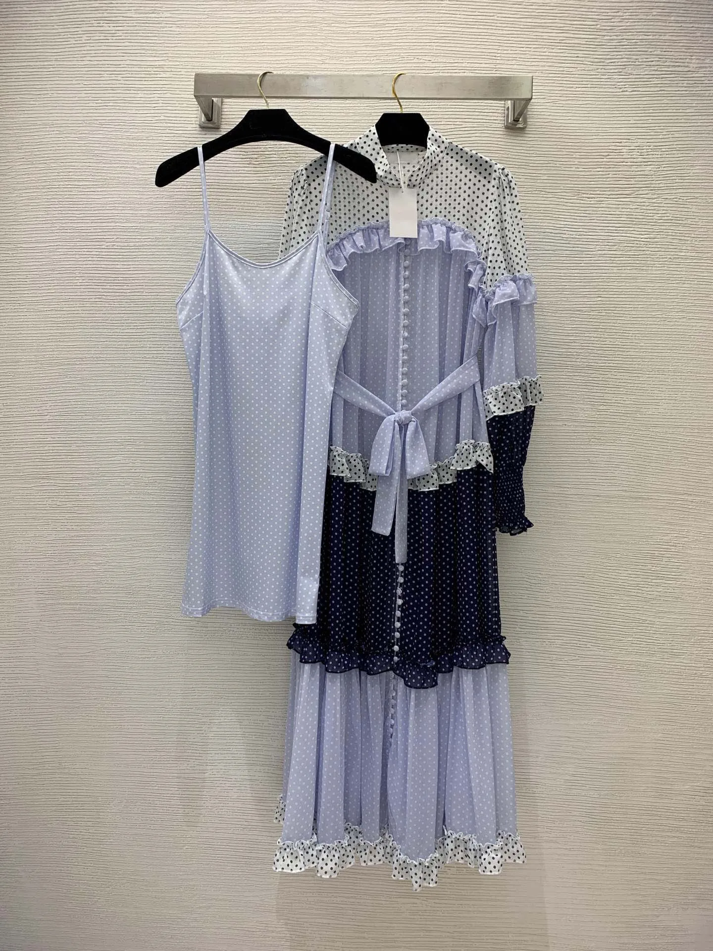 

Summer New Designer Women's High Quality Polka Dot Lantern Sleeves Dress F082