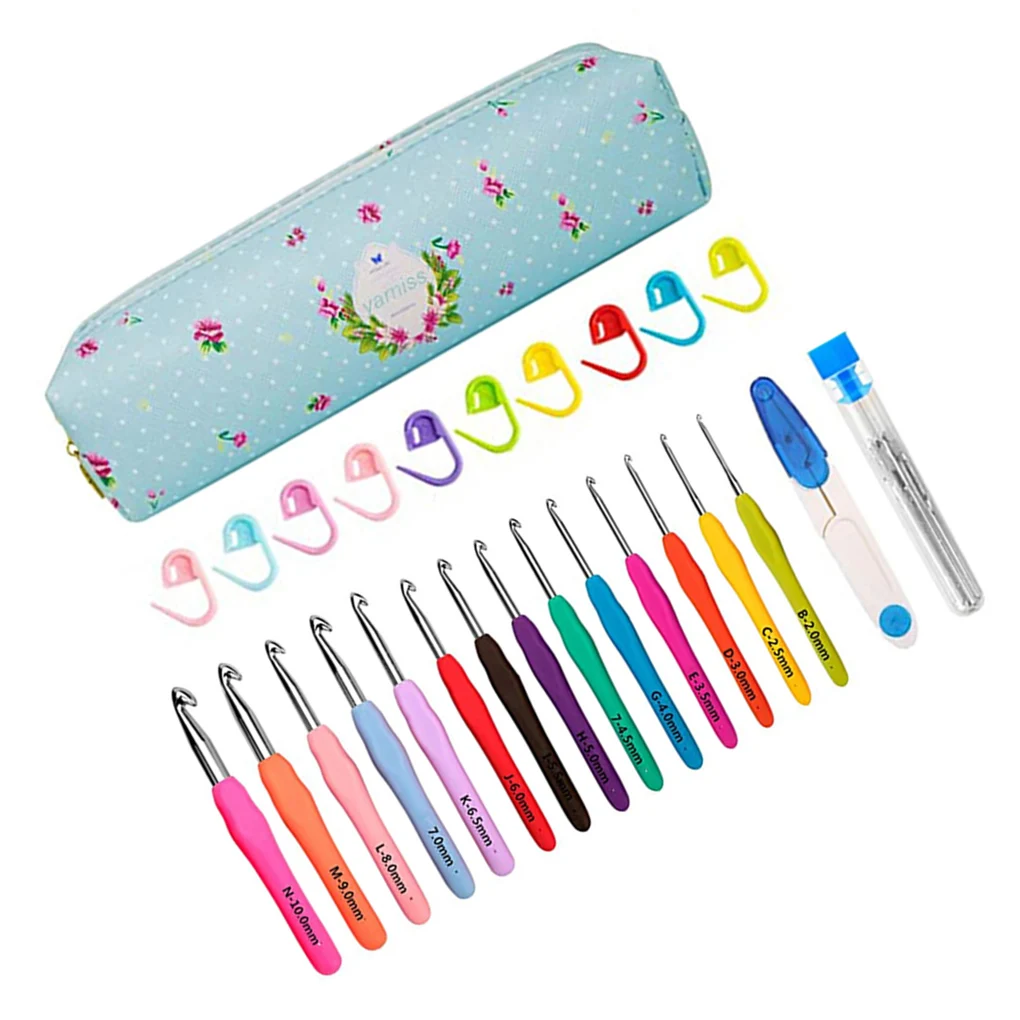 

27 Pcs/set Crochet Hook Set Knitted Crochet Needles Yarn Scissors Stitch Markers Kit with Storage Bag