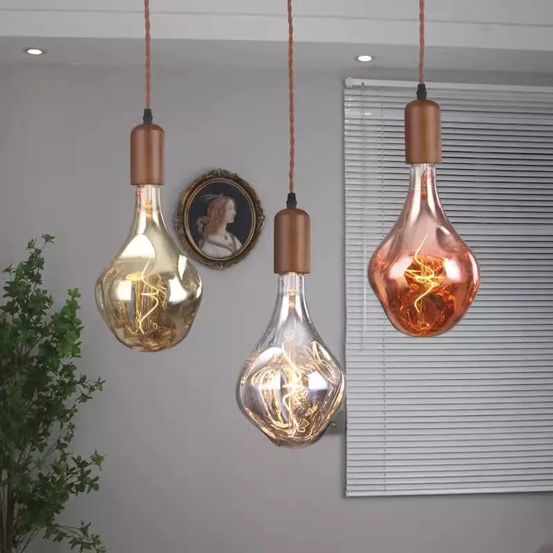 Ретро Художественная стеклянная люстра из цельной древесины креативная красная