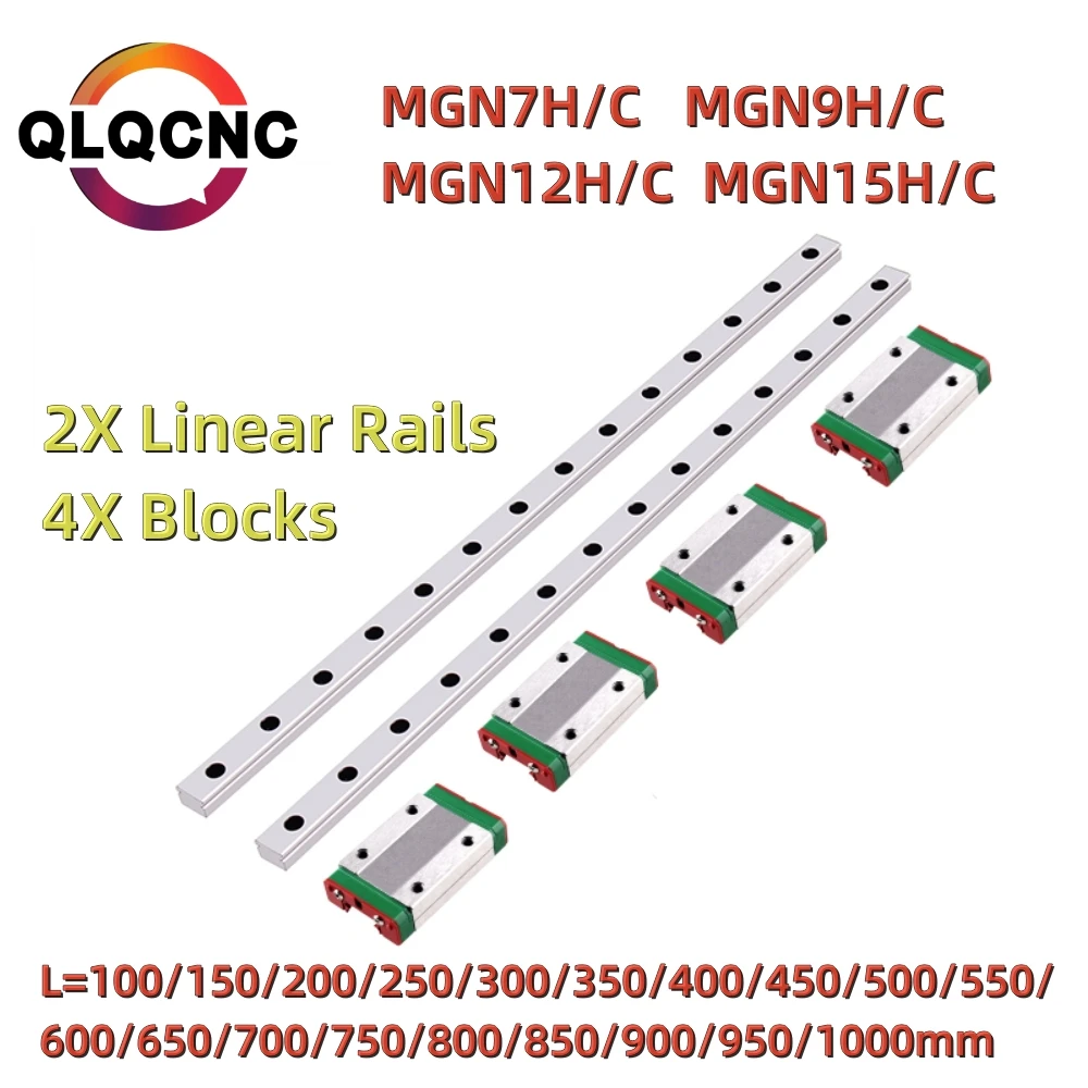 2 шт. MGN7H MGN7C MGN9H MGN9C MGN12H MGN12C MGN15H MGN15C линейная направляющая L = 100-1000 мм + 4 блока для ЧПУ