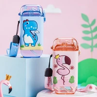 280ml square water cup tritan straw kettle cute dinosaur flamingo three dimensional cartoon water cup cute water bottle