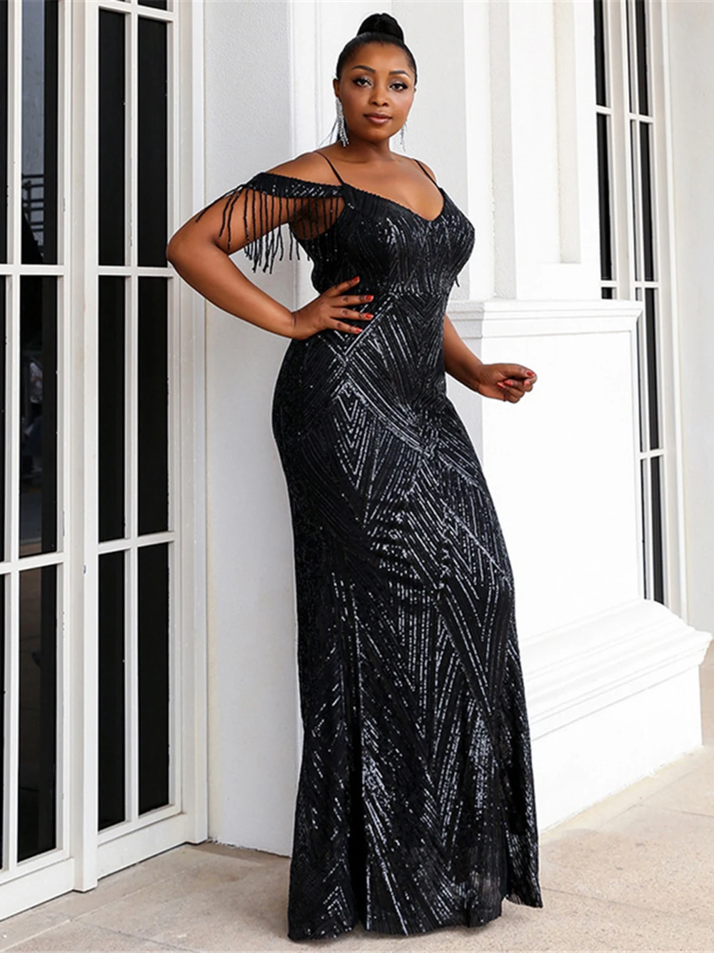 Plus Size Women Evening Dress Black Party Dress Sequin Off The Shoulder Elegant Prom Dress Bridesmaid Dress Cocktail Dress