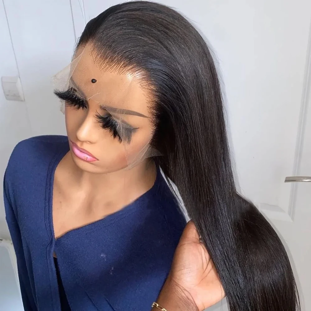 

13X4 прямые кружевные передние парики, синтетический бесклеевой парик, предварительно выщипанные натуральные волосы, HD кружевные парики для черных женщин с детскими волосами