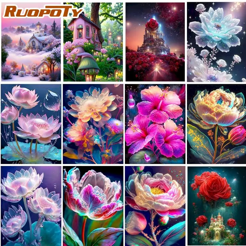 

RUOPOTY Pictures By Number Flower HandPainted Kits Drawing Canvas Coloring Oil Painting Home Decoration