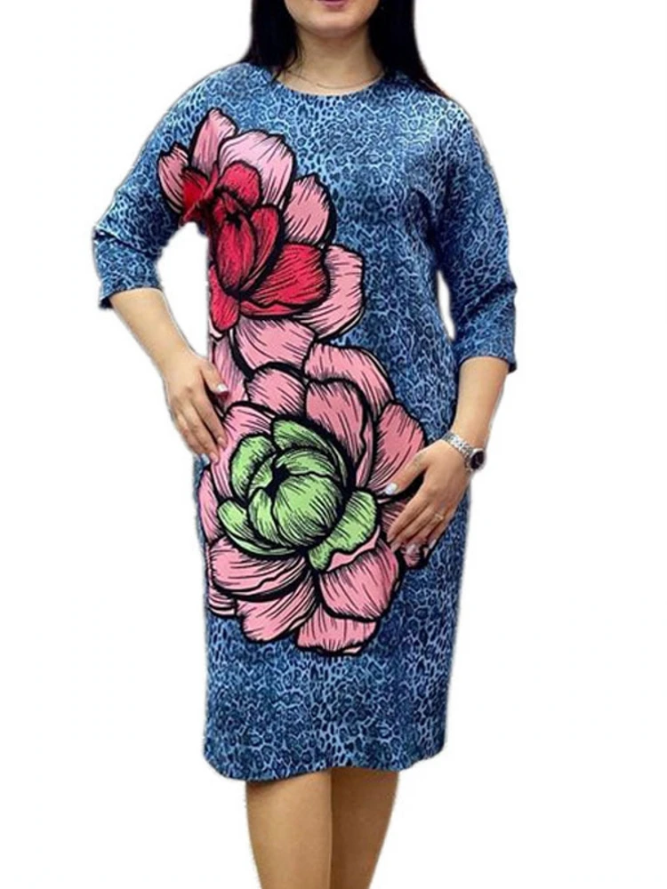 

Leopard African Dress Women Half Sleeve Traditional Africa Kanga Clothing Summer New Floral Print Straight African OL Dress 2022