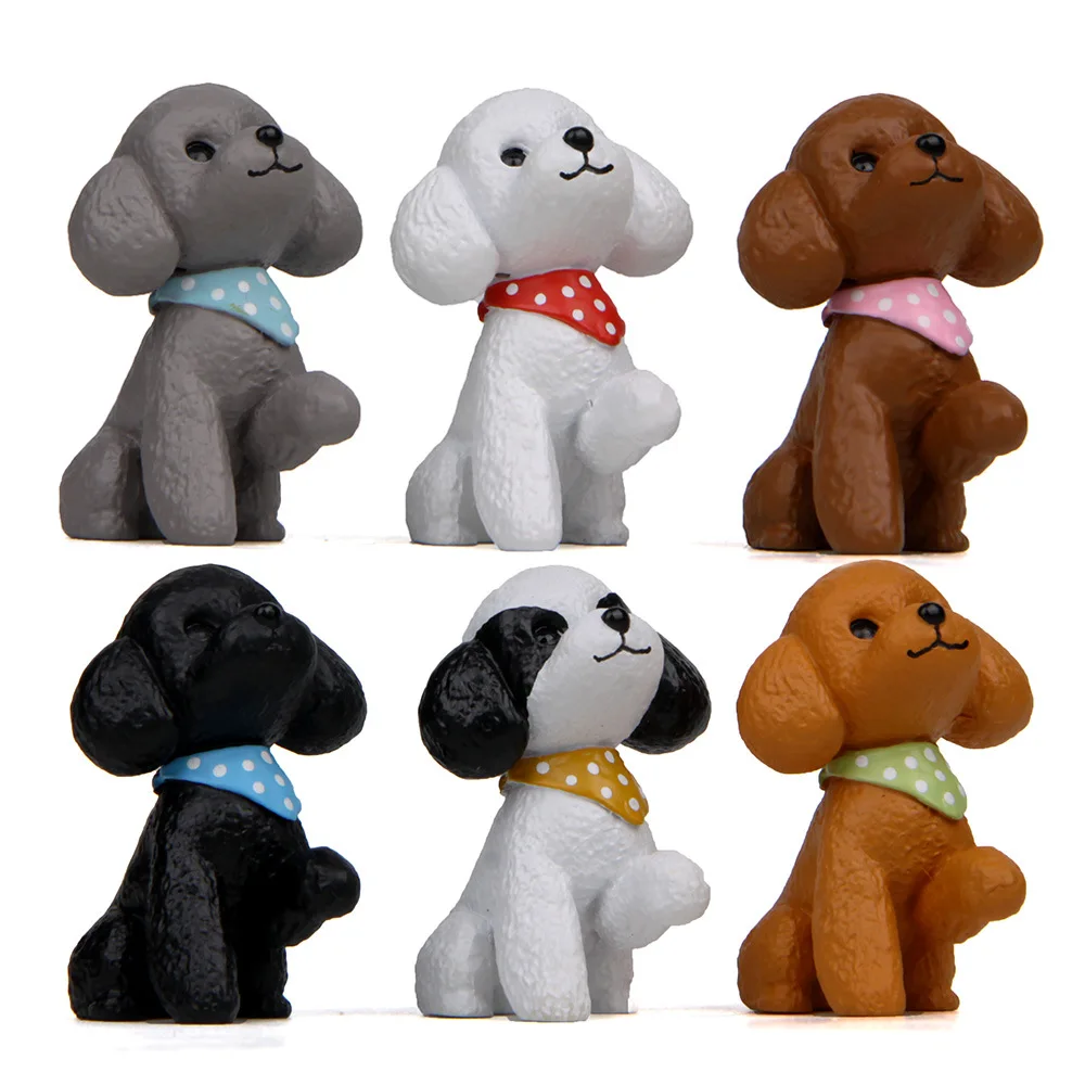 1Pcs Cute Toy Poodle Dog with Scarf  Figures Mini Pet Home Decor PVC Figurine Miniature