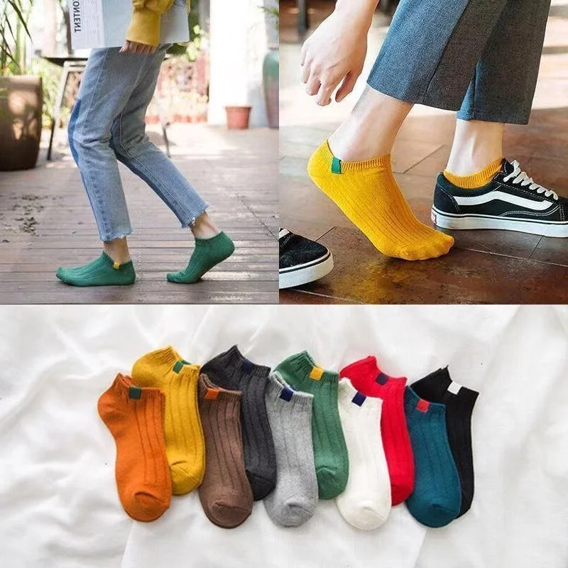 

5 Pairs/lot 10 Men's Socks Summer Fashion Striped Cotton Boat Sock Slippers Short Ankle Socks Men Low Cut Invisible Sox Meias