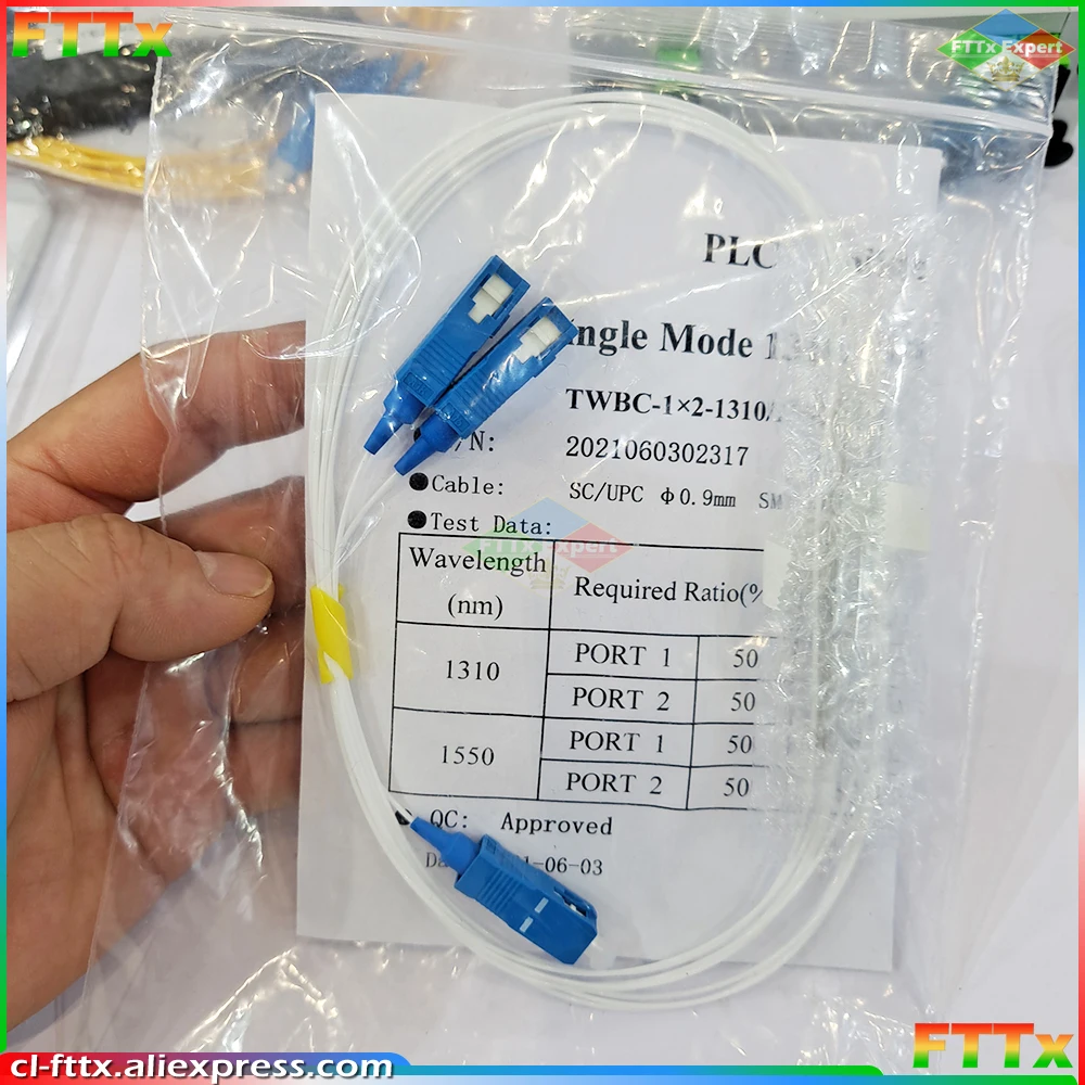 10 шт./партия, волоконно-оптический сплиттер 1X2 1X4 1X8 1X16 1X32 PLC SC/UPC SM 0,9 мм G657A1 PVC 1m FTTH