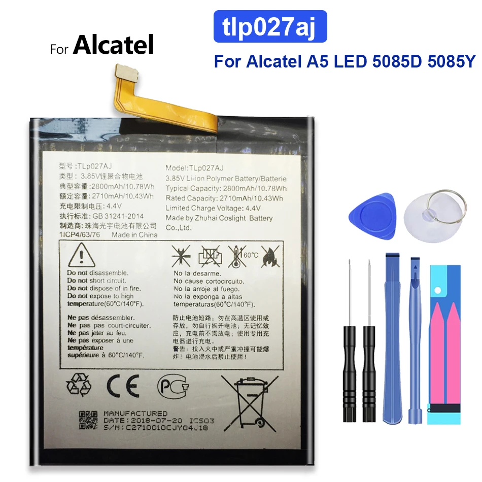 

Новинка 2800 мАч TLP027AJ Сменный аккумулятор для Alcatel A5 LED 5085D 5085Y Мобильный телефон батареи + бесплатный инструмент