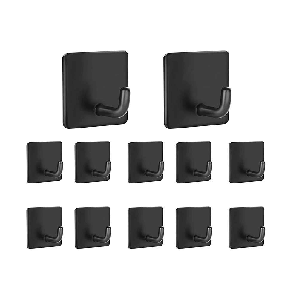 

Самоклеящиеся крючки для полотенец, 12 штук, Крючки из нержавеющей стали на клейкой основе, настенные крючки, вешалка для полотенец, Черная