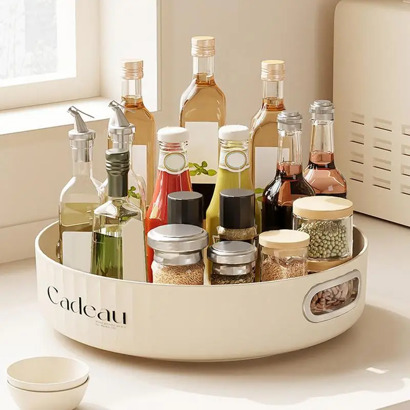 

Multifunctional Rotating Kitchen Storage Rack For Seasoning Bottles Anti Slip Rotatable Cosmetic Tray Spin Tray Storage Rack