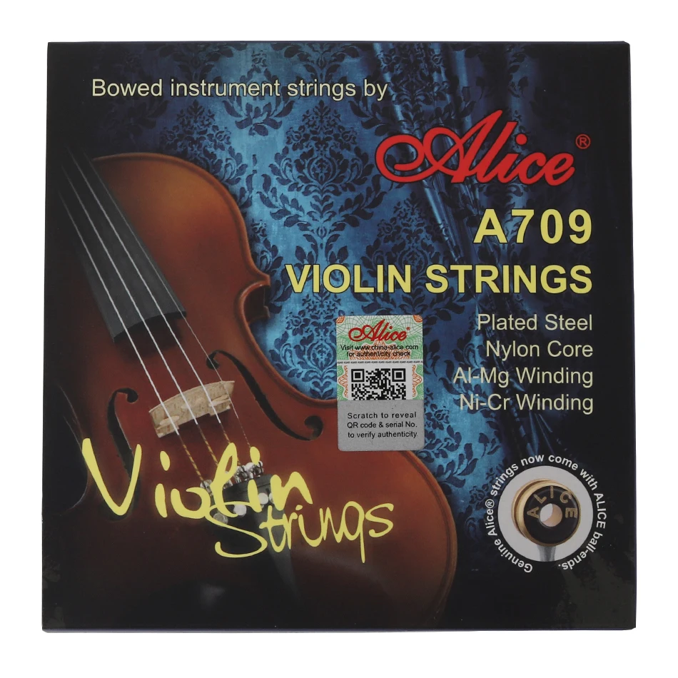 Alice A709 Violin Strings Set Plated Steel Plain String Nylon Core Al-Mg Wound Ni-Cr Winding