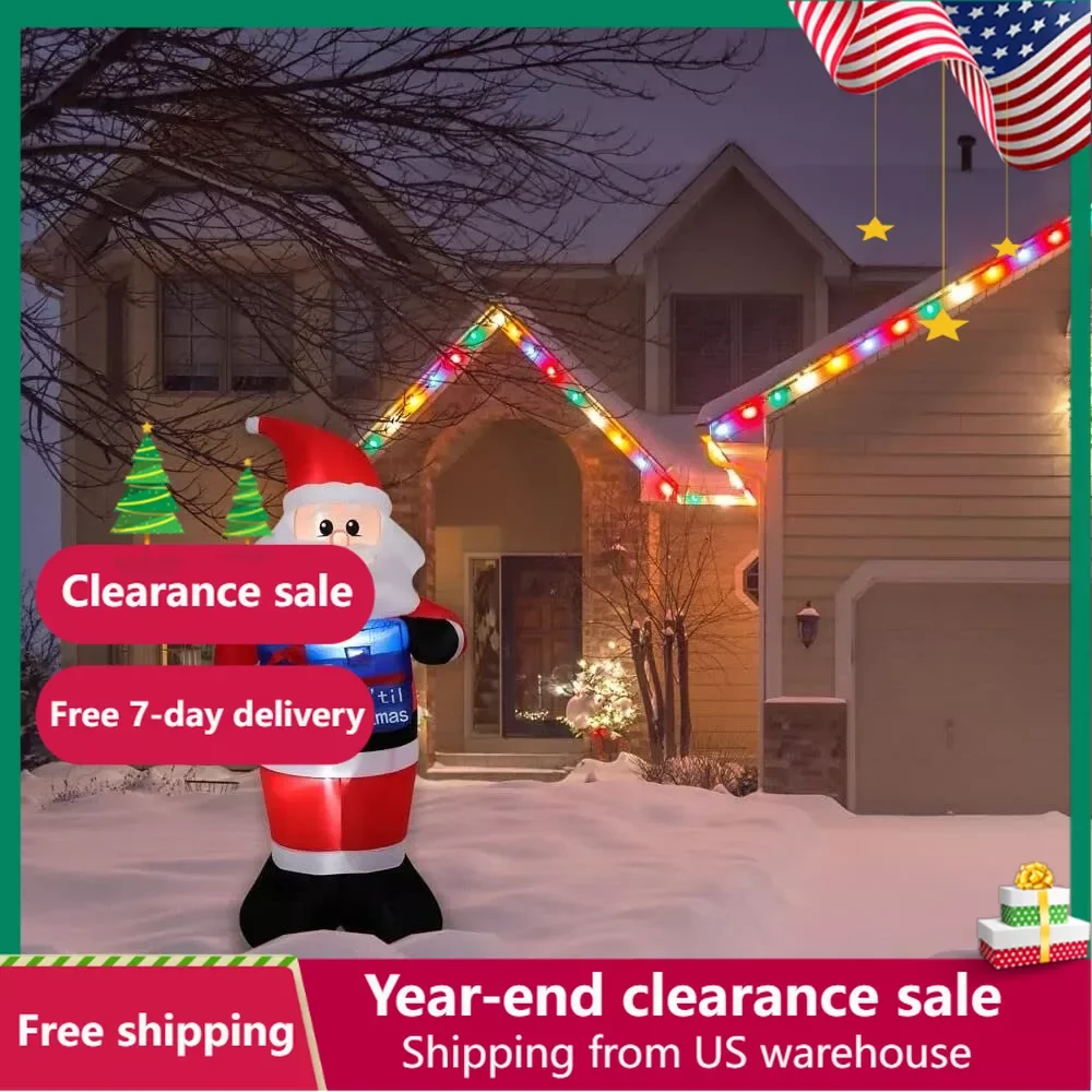 

7 Ft. Inflatable Santa Claus With Countdown and LED Lights | Holiday Blow-Up Decoration | Blower Christmas Decorations 2024 Red