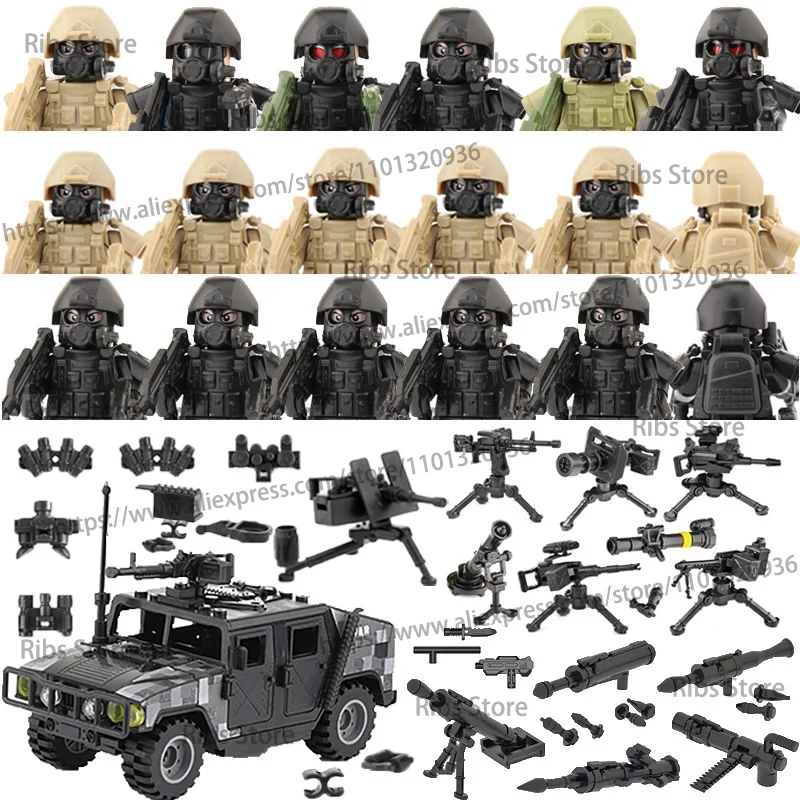 

Special Forces Figures Building Blocks Police SWAT Soldiers Military Weapon Accessories Backpack Vest Gun Car MOC Brick Toy D402