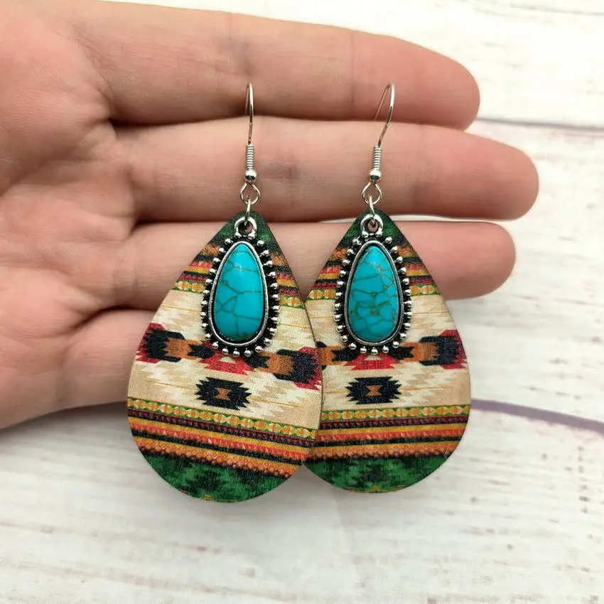 Винтажные бирюзовые каплевидные серьги Aztec для женщин 2022 НОВЫЕ геометрические