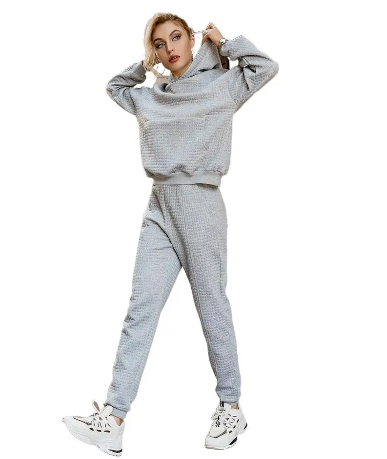 

Simple Casual Pocket Hooded Tracksuit Office Tracksuit Pantsuit Sports Hoodie Two-piece Set