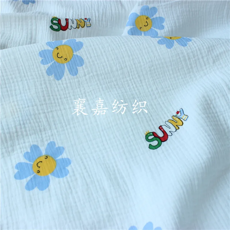 

50X135cm Double-layer Crepe Cartoon Printed Baby Gauze Pajama Fabric Breathable Plain 100% Cotton