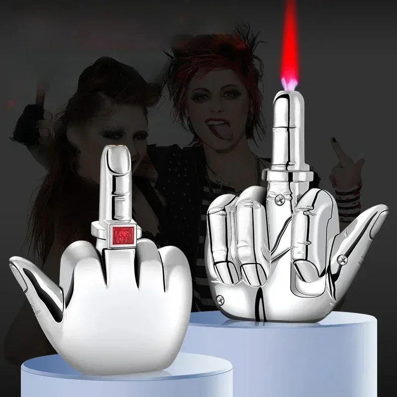 Фото Зажигалка-факел с забавным дизайном «Средний палец» и звуком «Fuk You», ветрозащитная, с турбо-пламенем, аксессуар для курения, многоразовая, на бутане №2