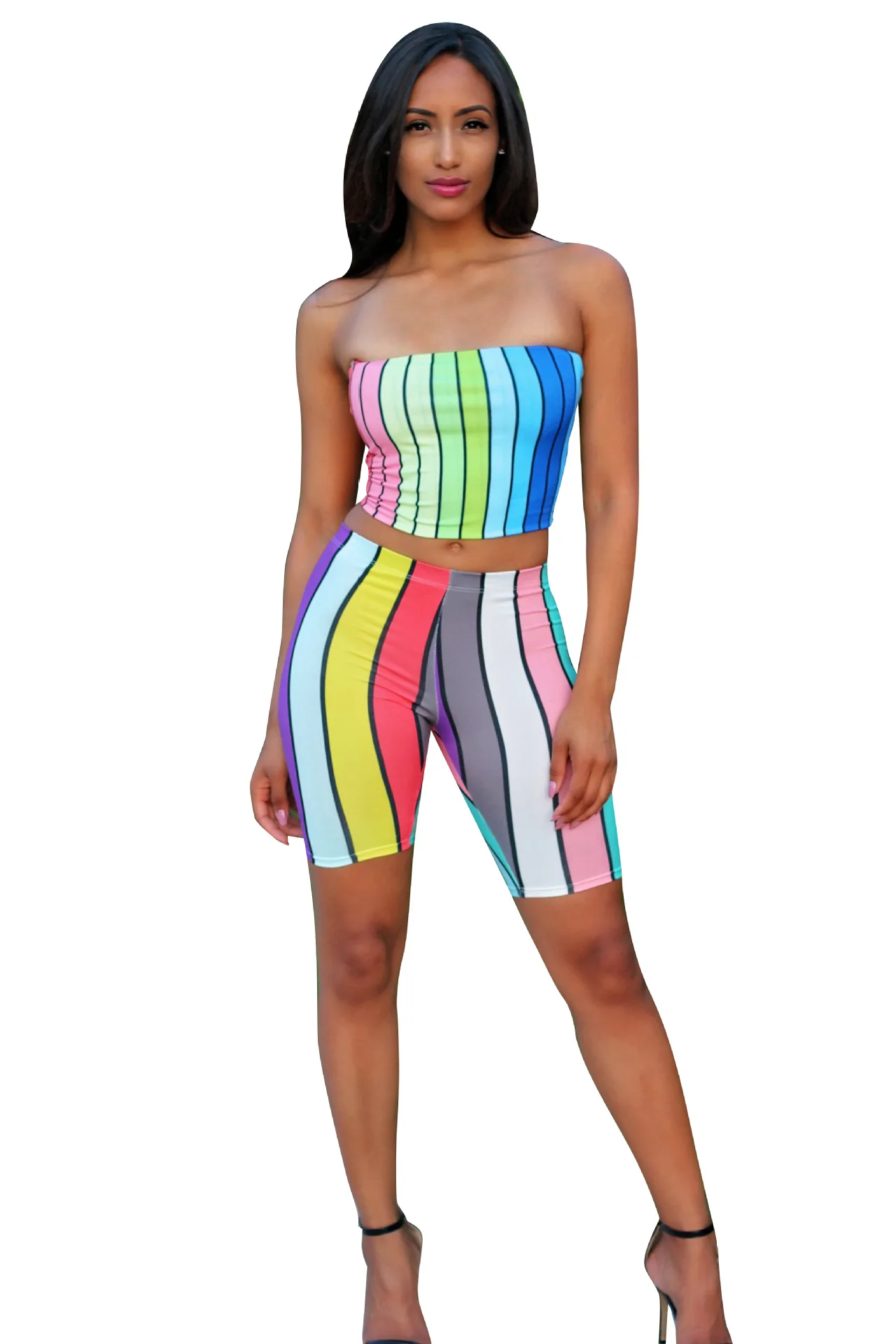 

Новинка, комплект женской одежды из двух предметов, Модные полосатые шорты для груди, повседневный костюм вечерние НКИ, Клубные женские нар...