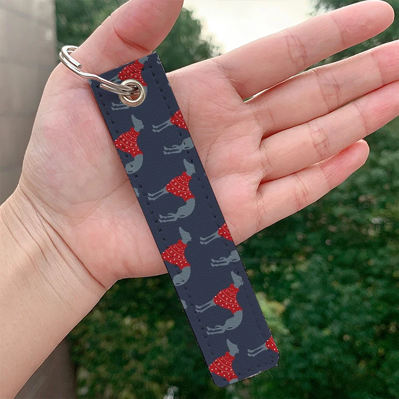 

Fashion Christmas Whippet Custom Keychains Strap Keyring Hanging Holder Bag Car Wallet Trinket Keychain Hanging Bag Accessories