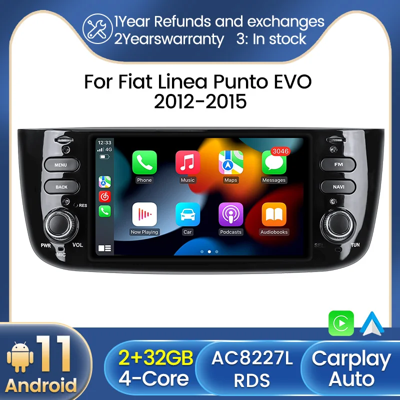 

7inch Car Radio with Screen For Fiat Linea Punto EVO 2012-2015 Stereo Multimedia Player GPS Navigation Carplay+Auto WIFI RDS BT