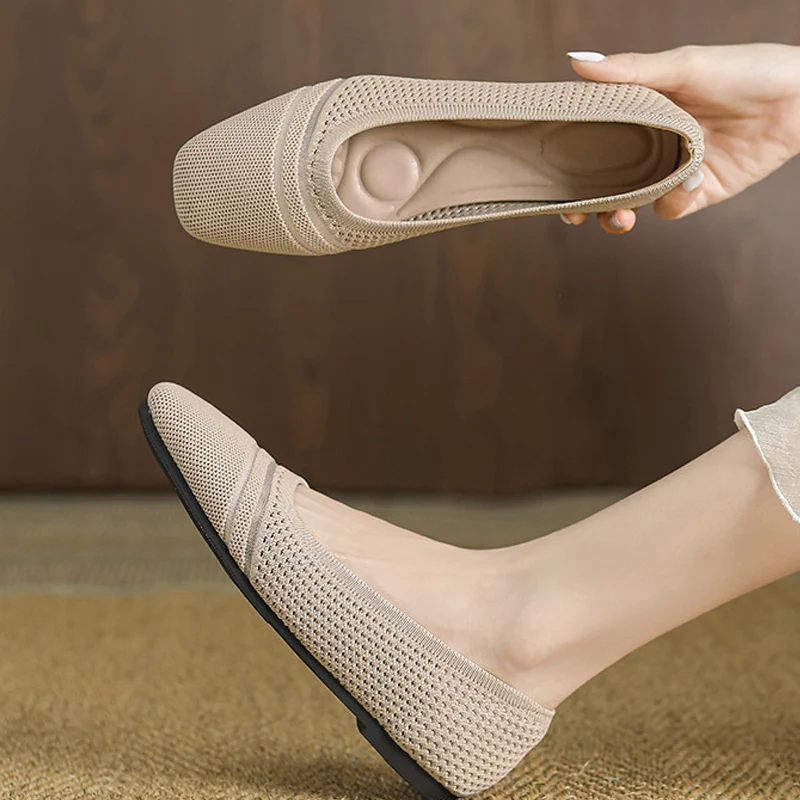 Женские туфли на плоской подошве дышащие повседневные удобные вязаные с